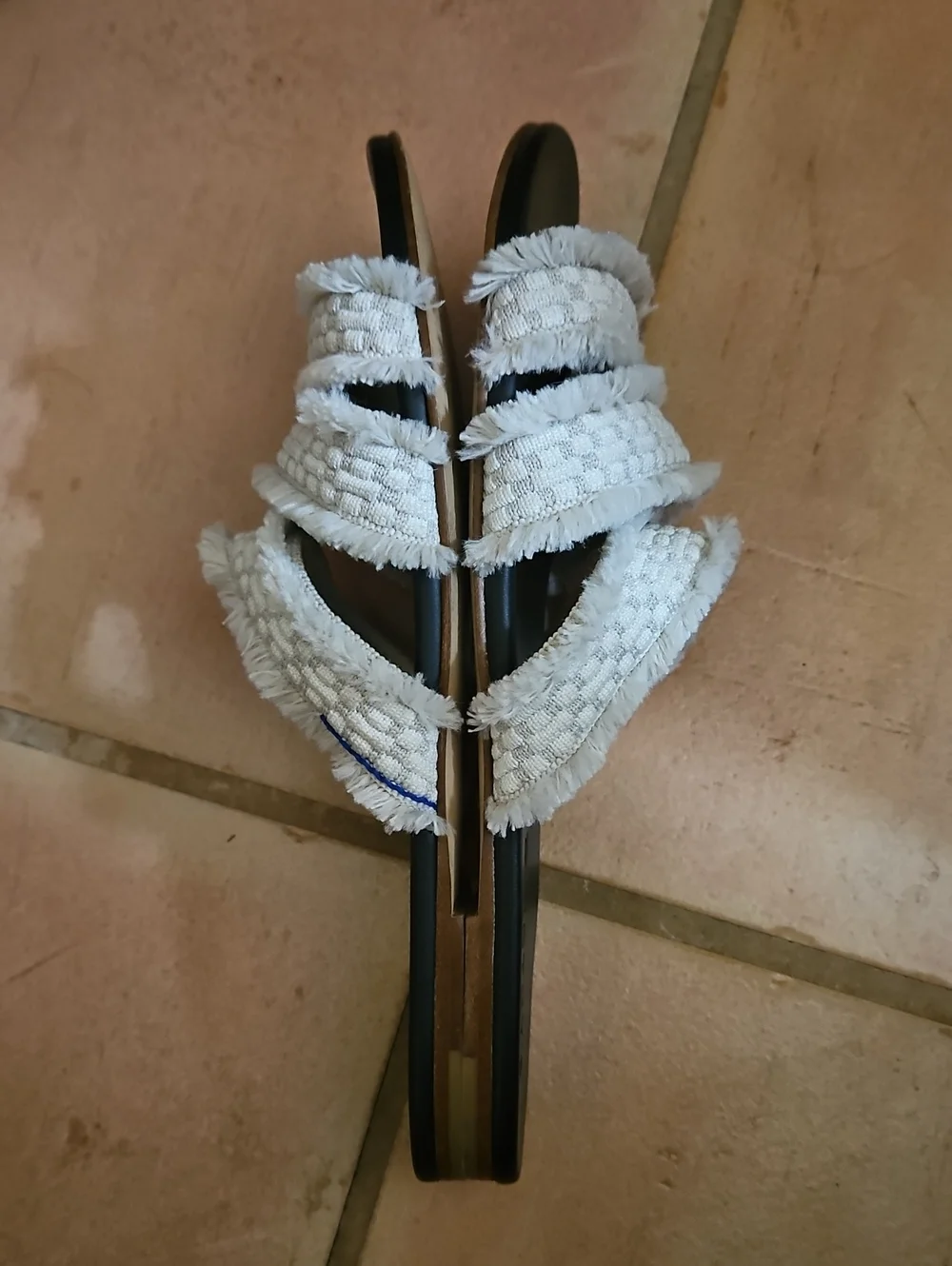 Rothy’s Triple Band Sandals in Seashell Fringe